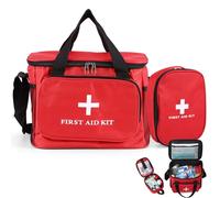 GEOKILO First Aid Bag, Empty, First Aid Sets Storage Bag, Medical Bag for Home, Portable and Lightweight Emergency Bag with Handle for GP Doctor, Hospice Visit, Travel Emergency Event, Red-1, Portable