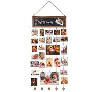 GEOKILO Hanging Photo Display Board, DIY Wood Picture Frames Collage with 30 Clips & 3 Magnetic Stickers and 1 Blackboard, Photo Wall Display Suitable for Home Decoration Parties, Birthdays, Gifts