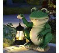 GEOKILO Solar Garden Statues Decorations Outdoor, Frog Figurines with LED Light, Patio Resin Garden Decor, Unique Birthday House Warming Gifts for Women, Mom, Dad,Frog Decor for Patio, Balcony, Yard
