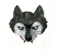 Geolivium Half Wolf Face Mask Lightweight PU Foam Scary Grey Wolf Mask Fierce Wolf Mask with Sharp Teeth Adult Animal Costume Mask for Halloween, LARP, Themed Party, Photo Shooting