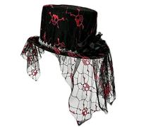 Geolivium Halloween Gothic Top Hat for Women Men Spider Web Tulle Magician Lincoln Hat with Floral & Mesh Veil Vintage Steampunk Fancy Dress Costume Accessory for Masquerade Party Cosplay