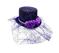 Geolivium Halloween Gothic Top Hat for Women Men Spider Web Tulle Magician Lincoln Hat with Floral & Mesh Veil Vintage Steampunk Fancy Dress Costume Accessory for Masquerade Party Cosplay