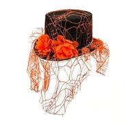 Geolivium Halloween Gothic Top Hat for Women Men Spider Web Tulle Magician Lincoln Hat with Floral & Mesh Veil Vintage Steampunk Fancy Dress Costume Accessory for Masquerade Party Cosplay