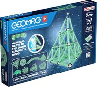 GEOMAG, Recycled Glow, Magnetic Constructions With Glow Effect, Magnetic Bars Glowing in the Dark, 142-Piece Pack, 100% Recycled Plastic