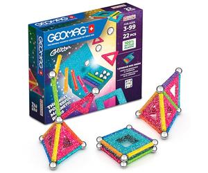 Geomag Construction Toy - Glitter Panels, Powerful Magnetic Rods with Storage Blocks, STEM Learning, Recycled Plastic, 25 pcs, Multicoloured, Age 3-99yrs