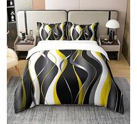 Geometric 100% Cotton Duvet Cover King Size 1 Panel White Yellow Black Grey Lines Bedding Cotton Duvet Cover Set Modern Abstract Art Bedding Set
