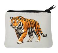 Geometric Abstract Design of Tiger Neoprene Coin Purse Pouch 10x11cm White