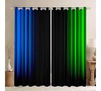 Geometric Abstract Ombre Window Curtains for Bedroom Living Room Kids Boys Teens Blue Green And Black Striped Curtains Decor Modern Fashion Window Drapes Treatments W66*L72