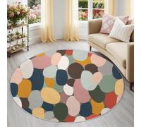 Geometric Abstract Pebbles Washable Round Rug for Living Room 160 cm, Multicoloured Modern Minimalist Soft Play Rugs for Kids & Pets, Safe Non-Slip Area Rugs for Teens Room or Nursery