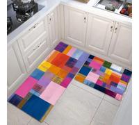 Geometric Abstract Style Kitchen Rug Sets 2 Piece Kitchen Mats Non Slip Washable Kitchens Runners Floor Mat Pinkish-Purple Color Block Combination for Kitchens Laundry Room Hallway 40x60+40x120cm