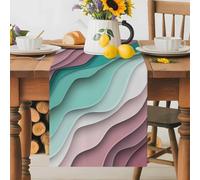 Geometric Abstract Table Runner 13x90 Inches Long Green Pink Gradient Cotton Linen Table Runner Burlap Style for Dinner Table Party Decor Tabletop Decorations