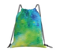 Geometric Abstract Triangles Large Casual Drawstring Backpack With Print,Water-Resistant Polyester,Lightweight Durable,Black Contrast Back For Gym,Yoga,Travel