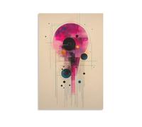 Geometric Abstract Wall Art Modern Minimalist Circles And Lines Painting in Bold Pink And Black Living Room Office Contemporary Canvas Poster Urban Abstract Art Deco Gift 12x18inch Unframe