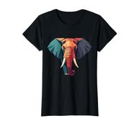 Geometric African Elephant Low Poly Head Value Graphic T-Shirt, Women, Black, L