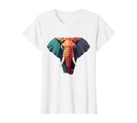 Geometric African Elephant Low Poly Head Value Graphic T-Shirt, Women, White, XL