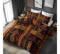 Geometric and Tribal Patterns Single Duvet Cover Sets, African Tribal Ethnic Style Bedding Microfiber with Zipper Closure, Comfortable Easy to Machine Wash and 2 Pillowcases, for Boys and Girls
