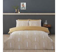 Rapport home Double Duvet Cover Set Premium Polycotton Arches Geometric Design Yellow and White Minimalist 3PC Non-Iron Luxury Bedding Set with Snap Closure, Ochre