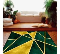 Geometric Area Rug Emerald Green & Mustard Yellow 120 x 190 cm Modern Living Room & Bedroom Carpet Stylish Home Décor Soft Non-Slip Easy to Clean