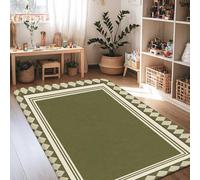 Geometric Area Rug, Modern Contemporary Border Triangles None Olive Green Non-Slip Rectangle Floor Carpets Edge Binding Rugs for Living Room Bedroom Classroom Apartment Decor 4' X 6'