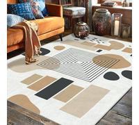 Geometric Area Rug, Modern Contemporary Squares Circles N/a Beige Low Pile Aesthetic Rectangle Home Floor Carpet Rugs for Living Room Bedroom Classroom College Dorm Decor 5' X 7'