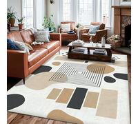 Geometric Area Rug, Modern Contemporary Squares Circles N/a Beige Non-Slip Backing Carpets Fade Resistant Home Aesthetic Rugs for Living Room Bedroom New Home Dining Decor 6' X 9'