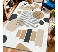 Geometric Area Rug, Modern Contemporary Squares Circles N/a Beige Non-Slip Backing Edge Binding Home Rectangle Carpet Rugs for Living Room Bedroom Hallway Desk Office Decor 4' X 6'
