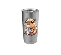 Geometric Art Capybara Milk Tea Boba Pearls Tapioca Stainless Steel Insulated Tumbler