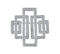 Geometric Art Deco Vintage Style Large Rectangular Pave CZ Cubic Zirconia Statement Scarf Brooch Pin For Women Silver Plated