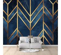 Geometric Art Gold Lines Wall Mural Wallpaper, Custom Dark Blue Pattern Panoramic Wallpaper for Children's Room, Large Wall Mural for Living Room Bedroom Office, 350 x 256 cm (W x H)
