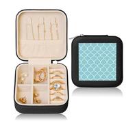 Geometric Art Small Jewellery Box Moroccan PU Leather Travel Jewellery Organizer for Women Girls Storage Case for Rings Earrings Necklaces Bracelets