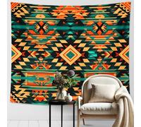 Geometric Aztec Pattern Tapestry, Orange and Teal Wall Hanging for Bohemian Decor, Aesthetic Tapestry for Living Room, Bedroom, Dorm, Seasonal Home Decoration 80x60 Inch