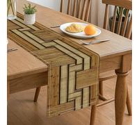 Geometric Bamboo Table Runner, Vintage Natural Pattern Rustic Home Dining Decor for Family Gatherings and Seasonal Celebrations 13x72 Inch