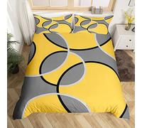 Geometric Bedding Set Barclay Arcs Shapes Duvet Cover Set for Kids Boys Girls Modern Comforter Cover Vibrant Yellow Grey 3Pcs Bedding Super King