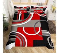 Geometric Bedding Set Barclay Arcs Shapes Duvet Cover Set for Kids Boys Girls Modern Comforter Cover Red Black Grey 3Pcs Bedding Double