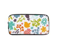 Geometric Birds and Flowers Organised Pencil Case with Zip Up Pencil Cases Pen Pouch School Stationery Secondary High School College Sixth Form Stationery Gifts for Women Men