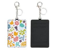 Geometric Birds and Flowers Ski Pass Card Holder with Key Chain Bus Pass Holder for Men Women with 2 Card Slots Slim Wallet for Nurse Teacher Student Meal Bank Credit Cards Daily Use Cruise Essentials