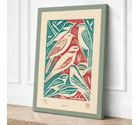 Geometric Birds in Foliage Canvas Wall Art Print 18x12 Inch
