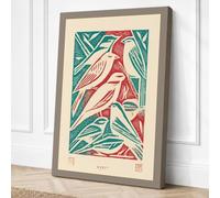 Geometric Birds in Foliage Canvas Wall Art Print 18x12 Inch