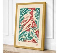 Geometric Birds in Foliage Canvas Wall Art Print 18x12 Inch