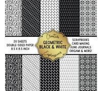 Geometric Black and White Patterned Double-Sided Square Craft Paper 8.5" x 8.5": Decorative Specialty Paper for Scrapbooks, Junk Journals, Origami, Cardmaking