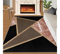 Geometric Black Gold Rug Modern Red Marble Rugs for Bedroom Geometric Gold Lines 150x240 Rug Red Carpet Machine Washable Non Slip Carpet for High-Traffic Area