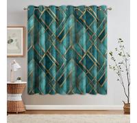 Geometric Blackout Curtains, 72 Drop, Art Deco Abstract Teal Gold Printed Curtains for Living Room, Bedroom, Eyelet Drapes for Window Home Decor, 46x72 Inch 2 Panels R0c322