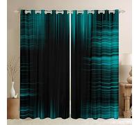 Geometric Blackout Curtains for Kids - Modern Green & Black Artistic Drapes Abstract Graffiti Window Treatments Darkening Panels 66"W x 90"L