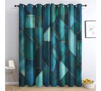 Geometric Blackout Curtains, Teal Modern Curtains for Bedroom Living Room, 84 Inch Drop Drapes, Eyelet Thermal Curtains, Window Treatments, 2 Panels