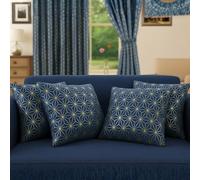 Geometric Blackout Thermal Curtains with Matching Cushion Covers - Eyelet Ring Top Insulated Curtains, Soft Polyester Window Drapes 2 Panels for Bedroom Living Room Kitchen (Navy, 4 Cushion Covers)