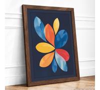 Geometric Bloom Botanical Framed Wall Art Print A4 (29.7×21cm) Walnut, Wall Decor for Living Room, Bedroom, Office & Home, Ready to Hang, Art Gift