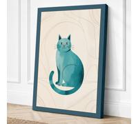 Geometric Blue Cat Canvas Wall Art Print 30x20 Inch