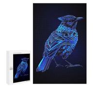Geometric Blue Jay Bird Decorative Wooden Puzzle, 1000 PCS - Birthday Gift - to Assemble, Frame And Display