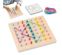 Geometric Board - 15.7x15.8cm Wooden Puzzle Portable Color Matching Game Stacking Educational Activity Creative Learning Set with Rubber Bands and Cards | Entertainment d