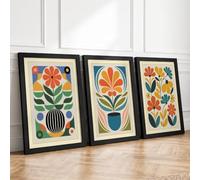 Geometric Botanical Trio Mid-Century Set of 3 Framed Wall Art Prints A4